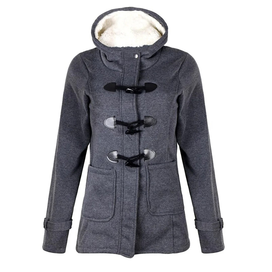 Women’s Long Coat – Tailored Fit – Wool Blend – Hooded with Toggle Fastening