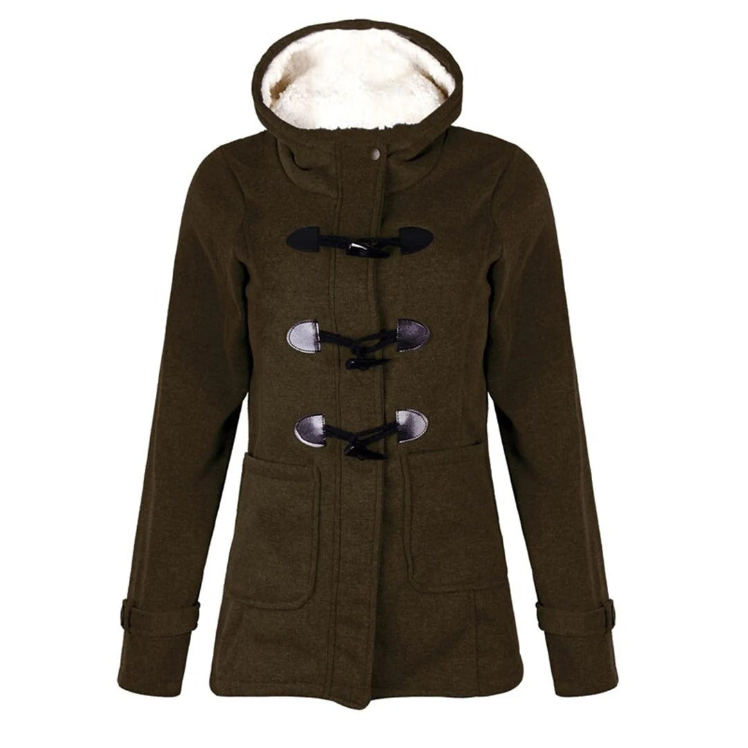 Women’s Long Coat – Tailored Fit – Wool Blend – Hooded with Toggle Fastening