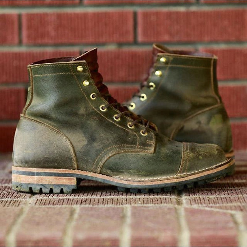 Men’s Ankle Boots – Leather – Lace-Up – Rugged Sole – Low Heel – Casual Fit