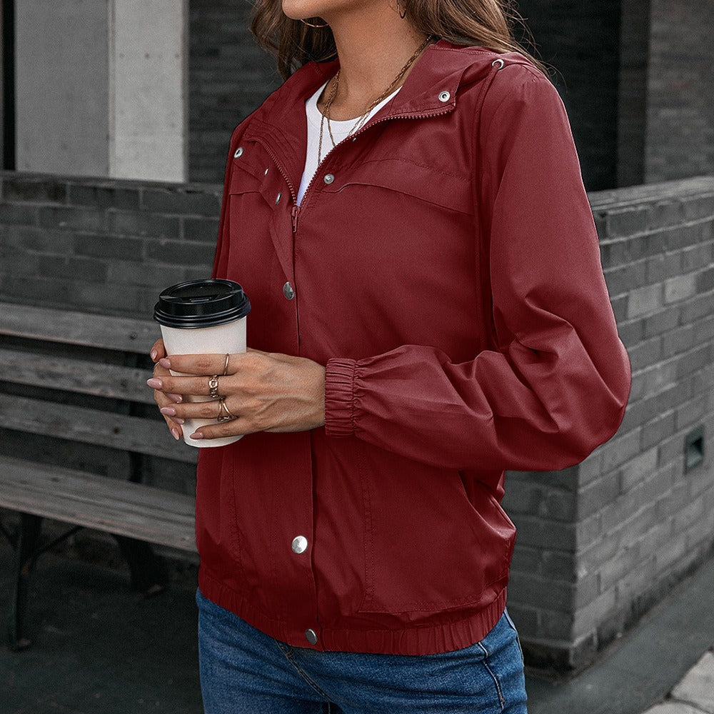 Women’s Rain Jacket – Waterproof Windproof – Relaxed Fit – Hooded Zip Front