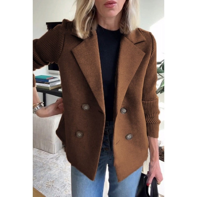 Women’s Wool Coat – Tailored Fit – Double-Breasted – Ribbed Sleeves – Lapel Collar