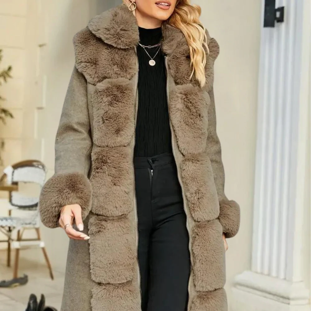 Women’s Trench Coat – Wool Blend – Relaxed Fit – Faux Fur Trim