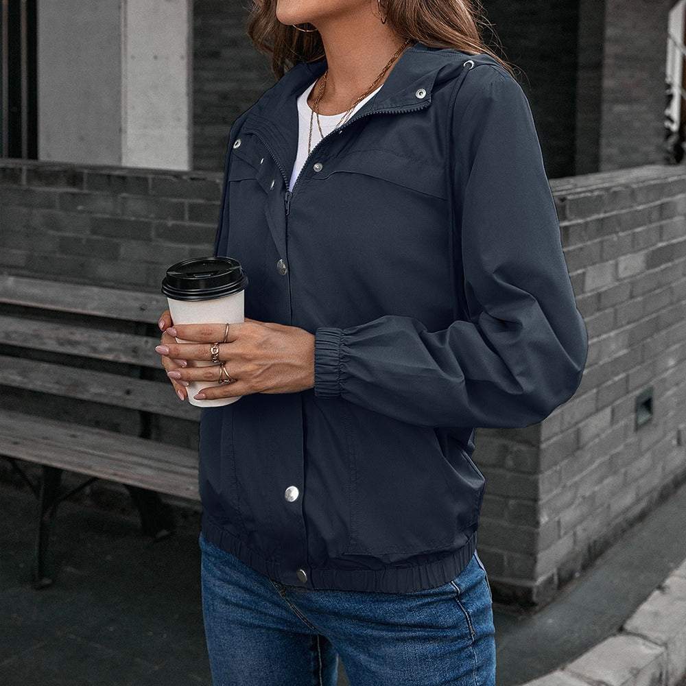 Women’s Rain Jacket – Waterproof Windproof – Relaxed Fit – Hooded Zip Front