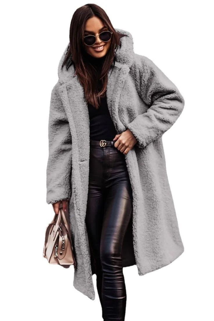 Women’s Jacket – Faux Fur – Mid-Length – Oversized Fit – Open Front – Shaggy Texture