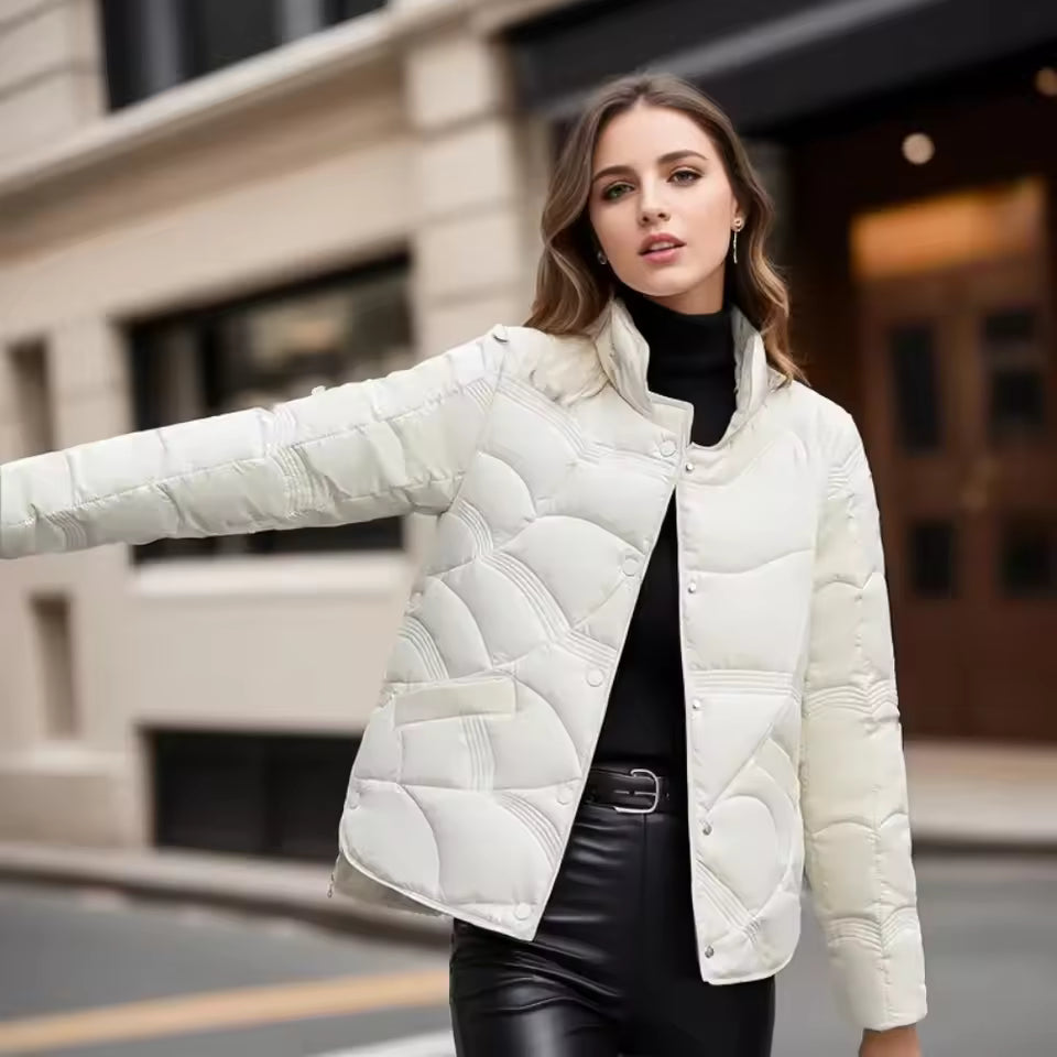 Women’s Down Coat – Quilted Lightweight – Regular Fit – Stand Collar – Hip Length