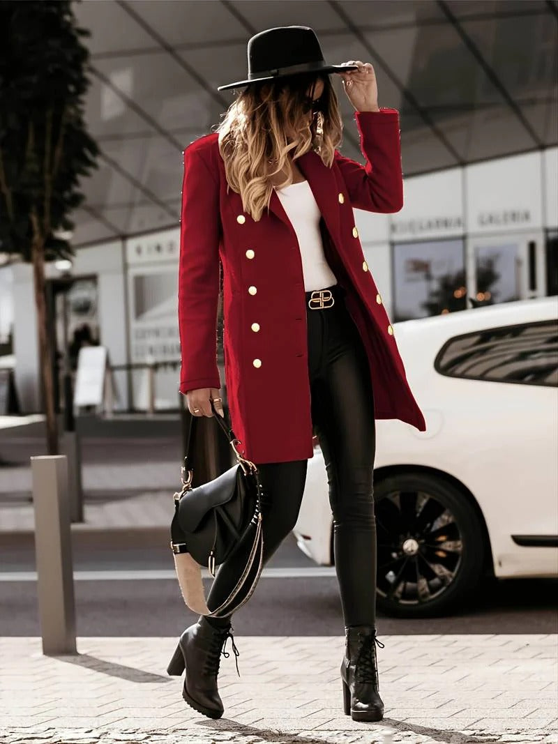 Women’s Wool Coat Jacket – Slim Fit – Double-Breasted – Tailored Mid-Thigh Length