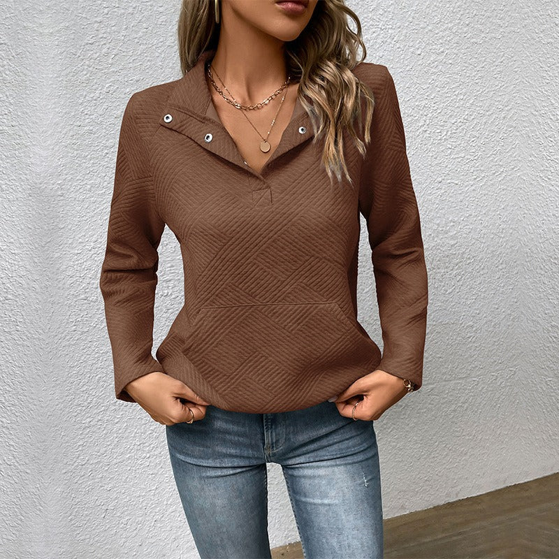 Women’s Sweatshirt – Quilted Fabric – Relaxed Fit – Stand Collar with Snap Buttons