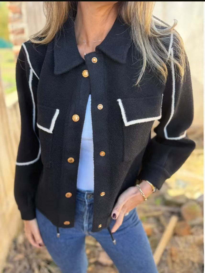 Women’s Blazer – Tailored Fit – Wool Texture – Contrast Stitching – Flap Pockets