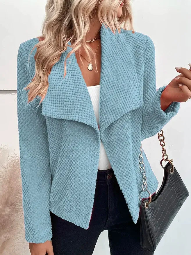 Women’s Blazer Jacket – Textured Knit – Relaxed Fit – Wide Lapel – Long Sleeve