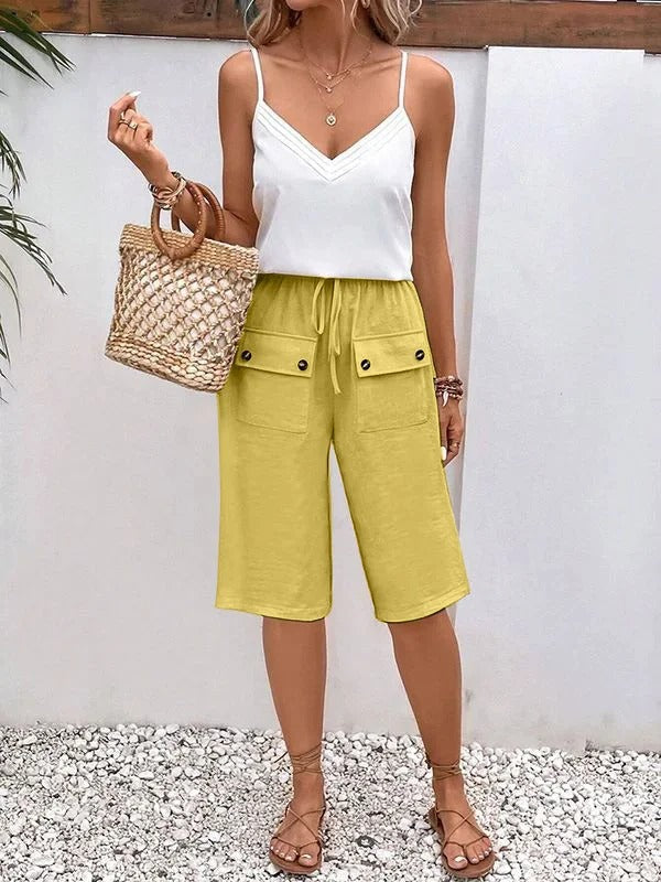 Women’s Knee-Length Trousers – Relaxed Fit – Elastic Waist – Breathable Blend – Pockets