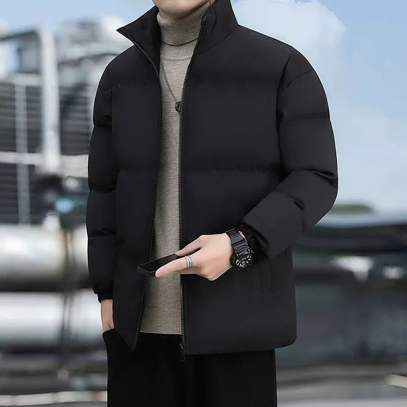 Men’s Puffer Jacket – Quilted Design – High Collar – Standard Fit – Zipper Front