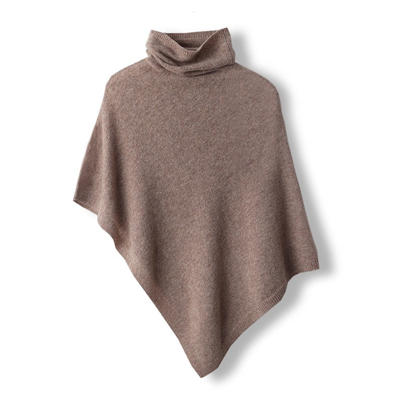Women’s Poncho Top – Oversized Fit – Wool Blend – Cowl Neck – Draped Asymmetrical Hem