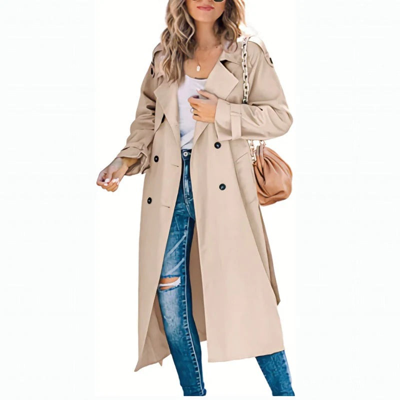 Women’s Trench Coat – Cotton Blend – Tailored Fit – Double-Breasted Full Length