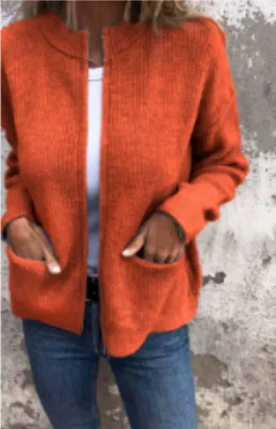 Women’s Jacket – Ribbed Knit – Loose Fit – Stand Collar – Zip Front – Hip Length