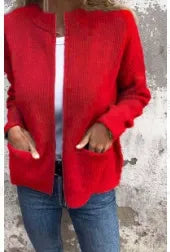 Women’s Jacket – Ribbed Knit – Loose Fit – Stand Collar – Zip Front – Hip Length