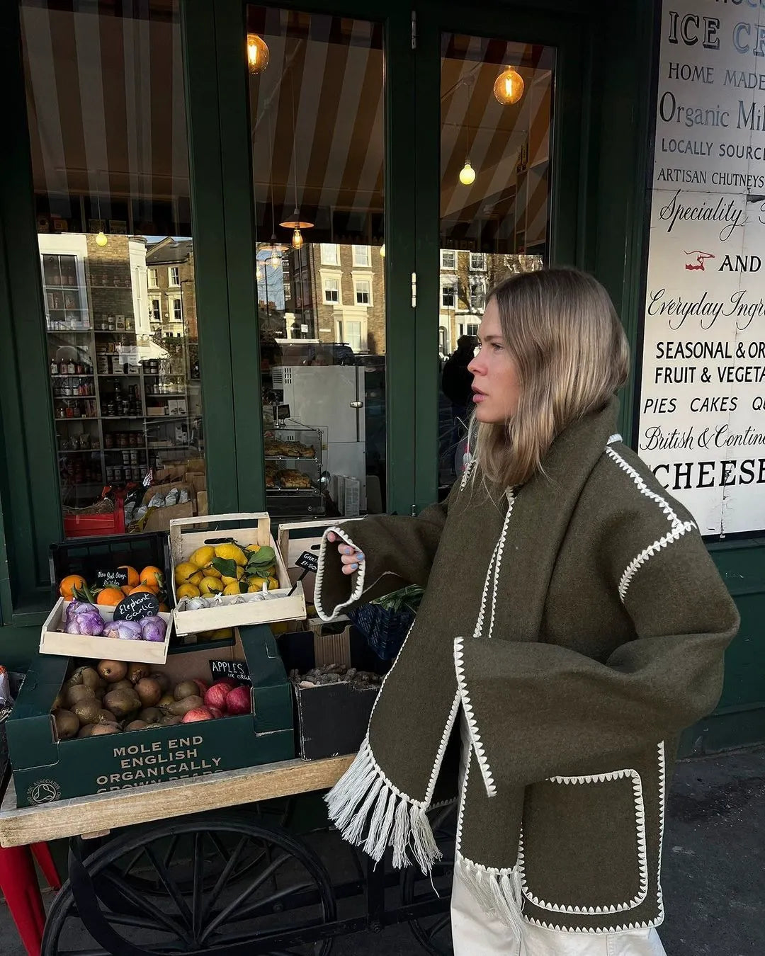Women’s Wool Coat – Oversized Fit – Full Length – Button Front – Matching Scarf