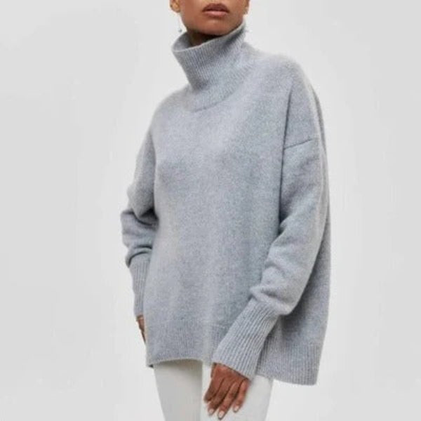 Women’s Turtleneck Sweater – Wool Blend – Oversized Fit – Dropped Shoulders – Ribbed Trim