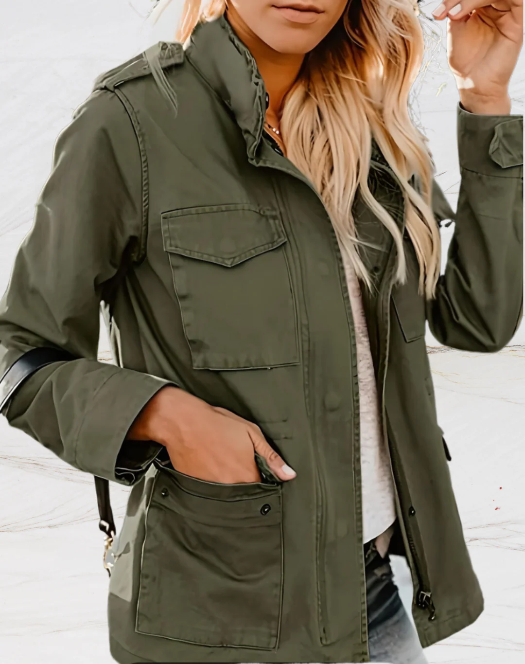 Women’s Utility Jacket – Cotton Feel – Regular Fit – Zip Button Closure – Four Pocket