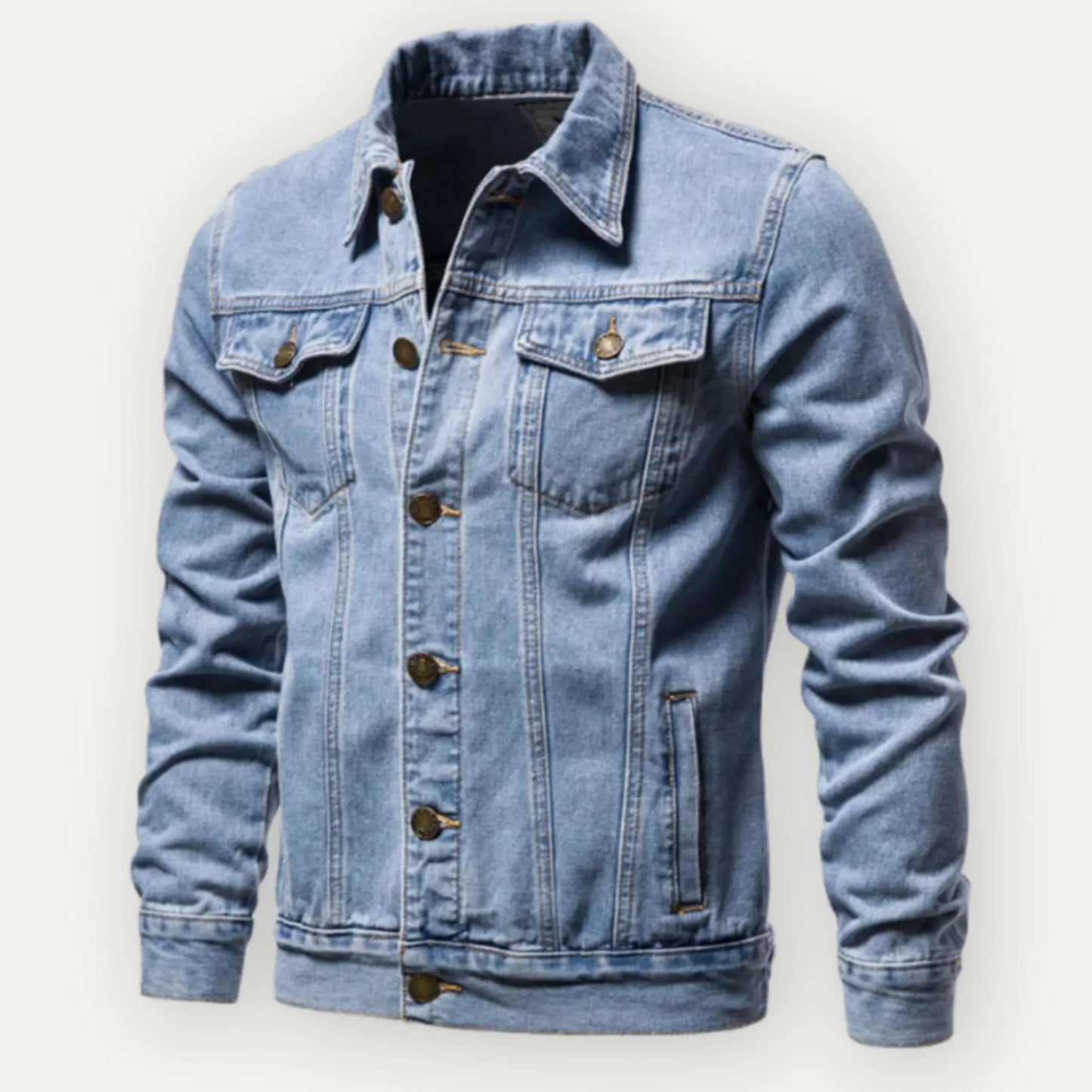 Men’s Trucker Jacket – Tailored Fit – Denim – Button Front – Chest and Side Pockets