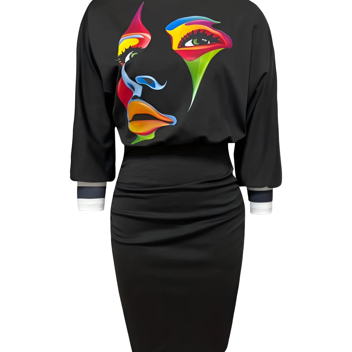 Women’s Mini Dress – Relaxed Fit – Abstract Graphic – Long Sleeve Cotton Casual Wear