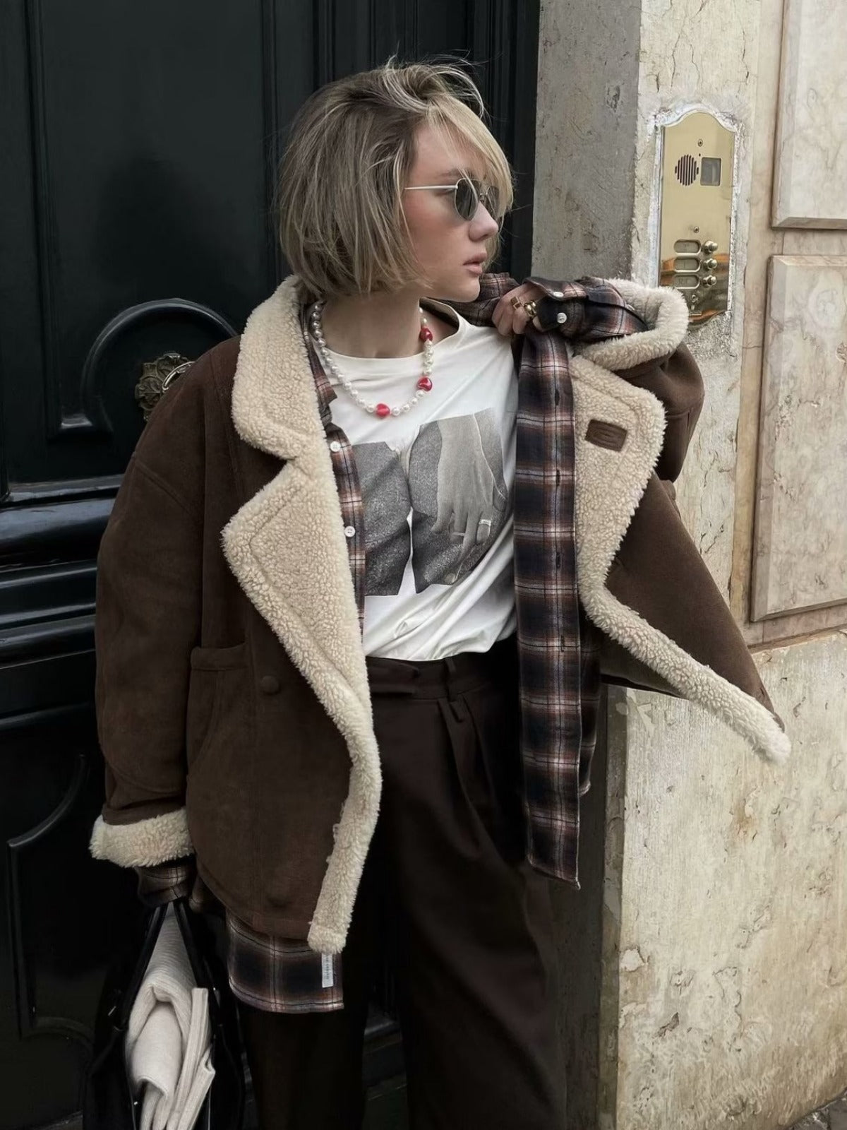 Women’s Coat – Oversized Loose Fit – Fleece Lined – Suede Look – Mid Hip Length