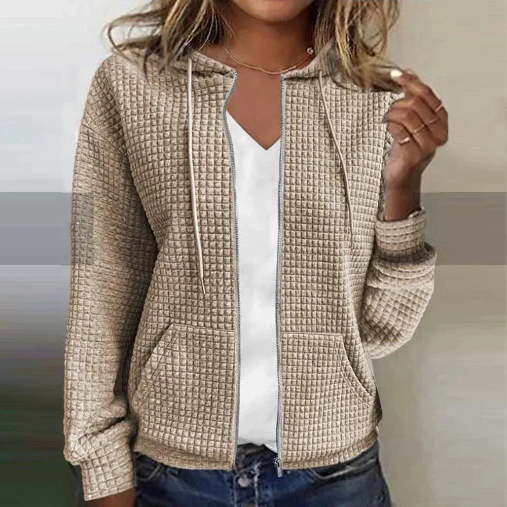 Women’s Jacket – Relaxed Fit – Textured Quilted Feel – Zip Front with Hood – Casual Wear