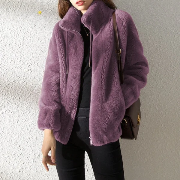 Women’s Fleece Jacket – Oversized Relaxed Fit – Reversible – Zip Front – High Collar