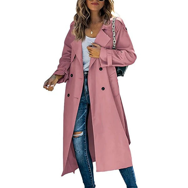 Women’s Trench Coat – Cotton Blend – Tailored Fit – Double-Breasted Full Length