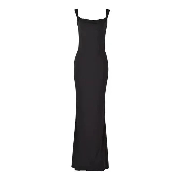 Women’s Evening Dress – Slim Fit – Cowl Neck – Draped Bust – Sculpted Waist – Full Length