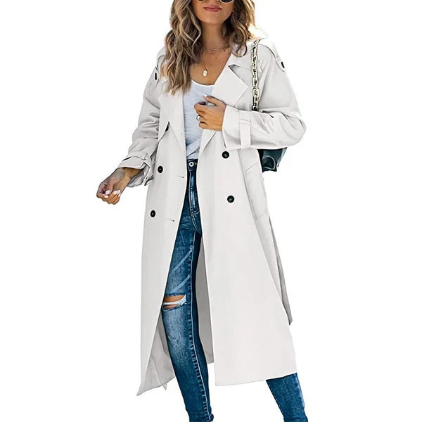Women’s Trench Coat – Cotton Blend – Tailored Fit – Double-Breasted Full Length