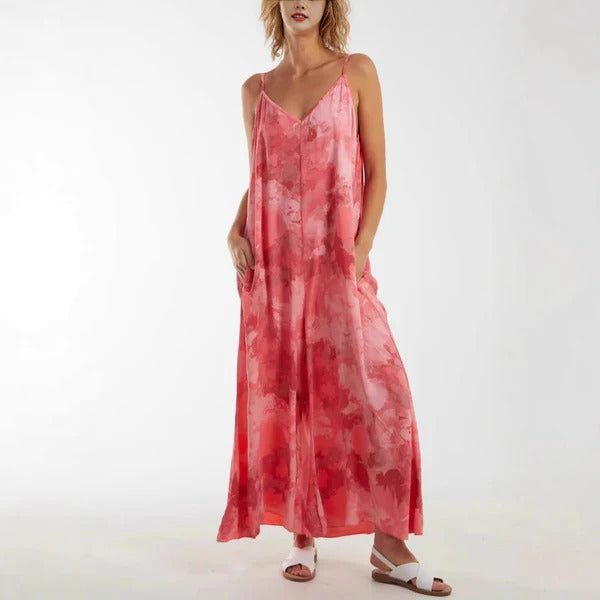 Women’s Maxi Dress – Flowing Fit – Deep V-Neck – Adjustable Straps – Breathable Blend