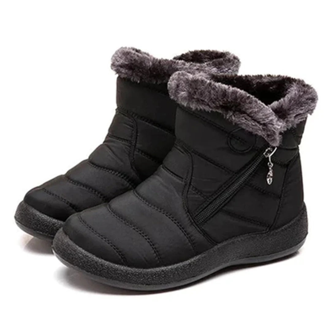 Women’s Ankle Boots – Quilted Water-Resistant – Faux Fur Lined – Zip Closure Non-Slip