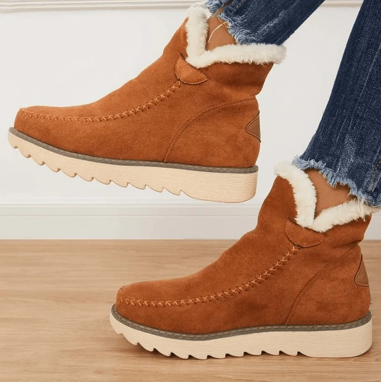 Women’s Snow Boots – Faux Fur Lined – Suede Look – Mid-Calf – Non-Slip Sole