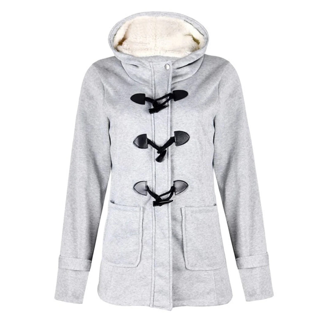 Women’s Long Coat – Tailored Fit – Wool Blend – Hooded with Toggle Fastening