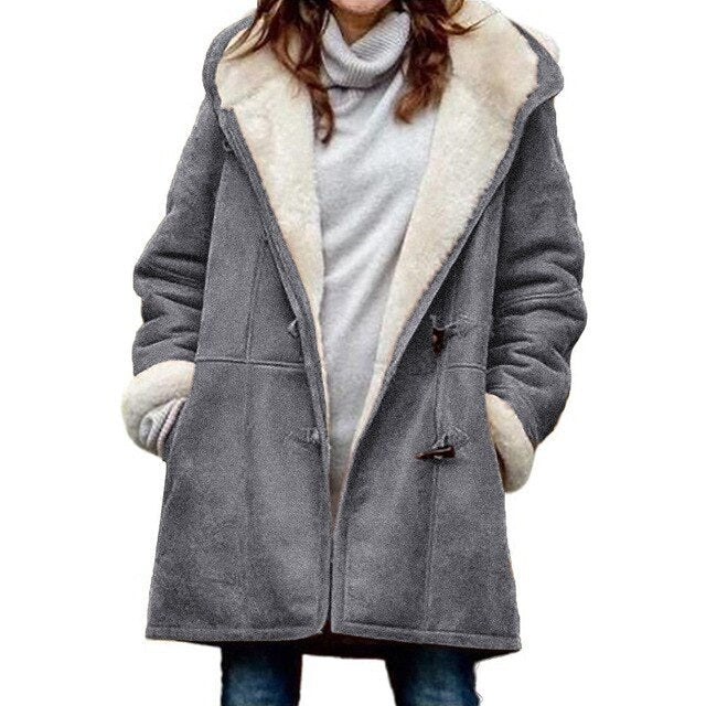 Women’s Hooded Coat – Fleece Lined – Relaxed Fit – Toggle Closure – Mid-Thigh Length