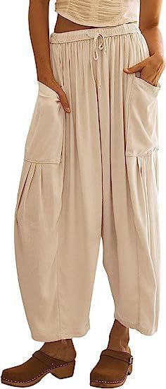 Women’s Relaxed Fit Trousers – Drawstring Waist – Full Length