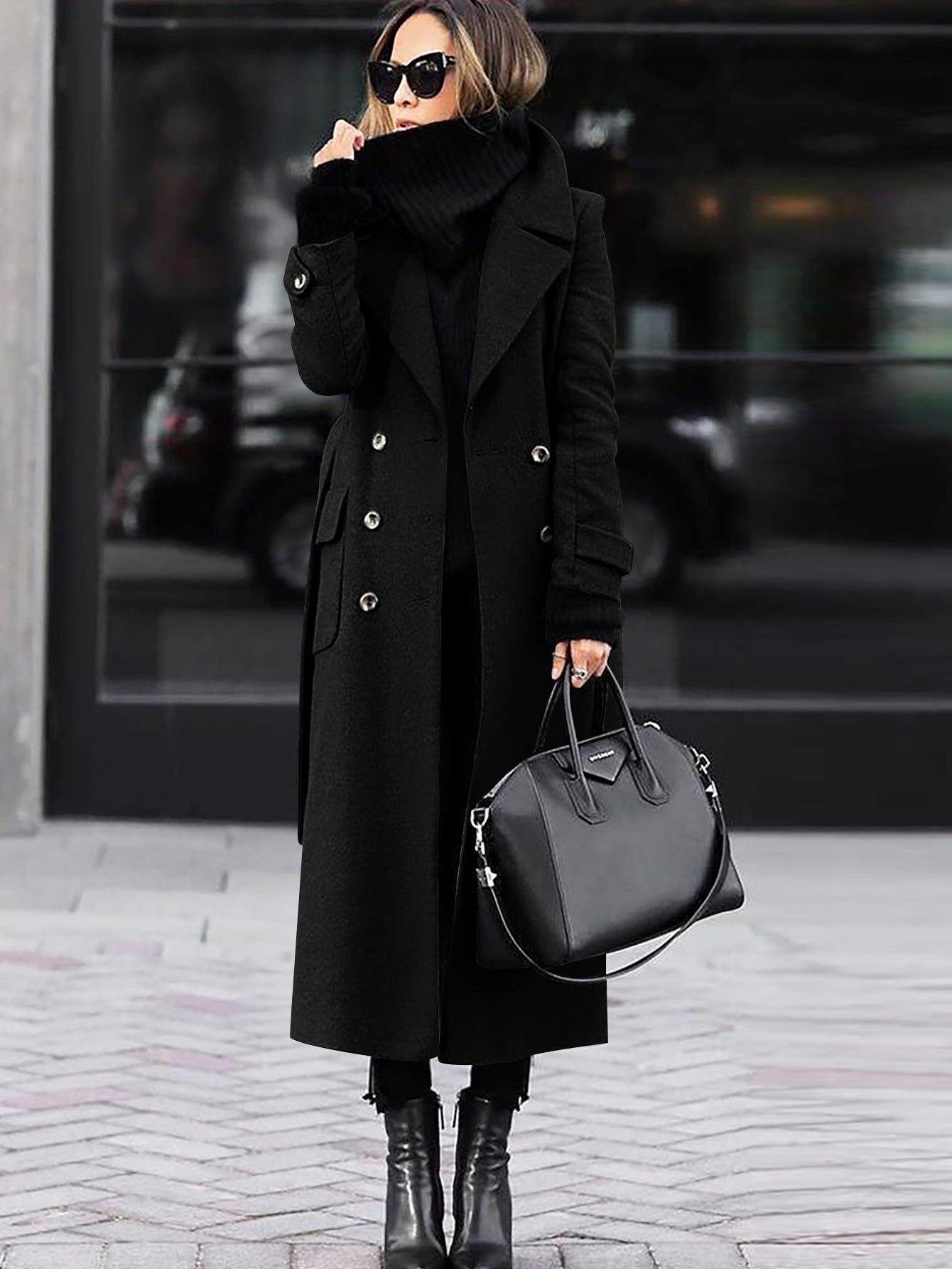 Women’s Wool Coat – Tailored Fit – Double-Breasted – Full Length – Notched Lapel