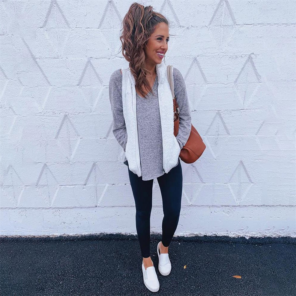 Women’s Vest – Soft Fleece – Relaxed Fit – Zipper Front – High Collar Layering