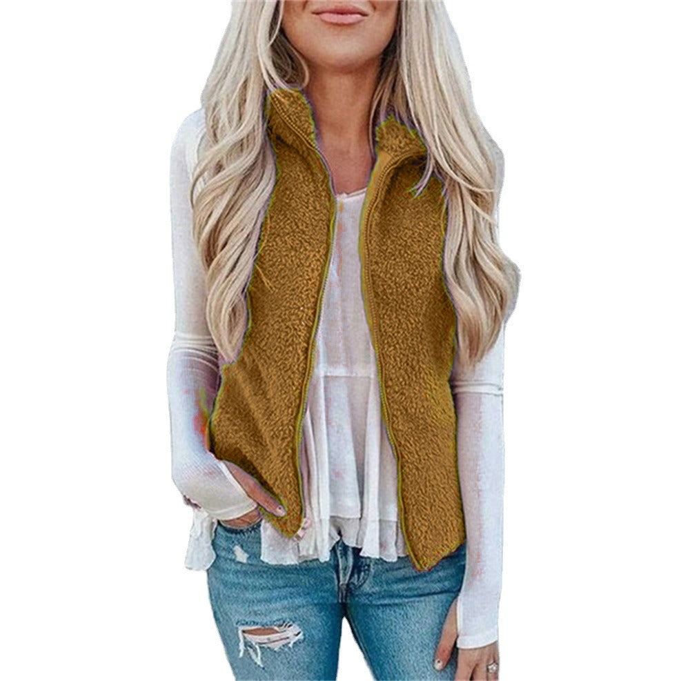 Women’s Vest – Soft Fleece – Relaxed Fit – Zipper Front – High Collar Layering