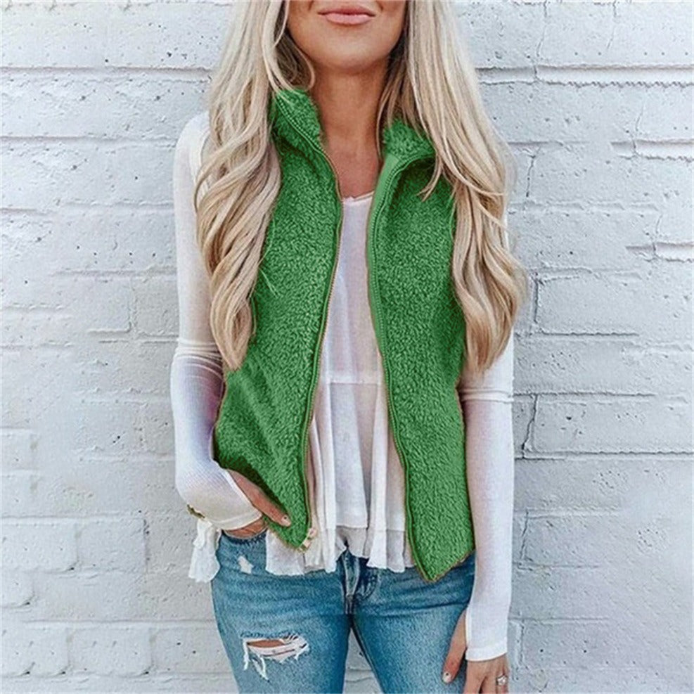 Women’s Vest – Soft Fleece – Relaxed Fit – Zipper Front – High Collar Layering
