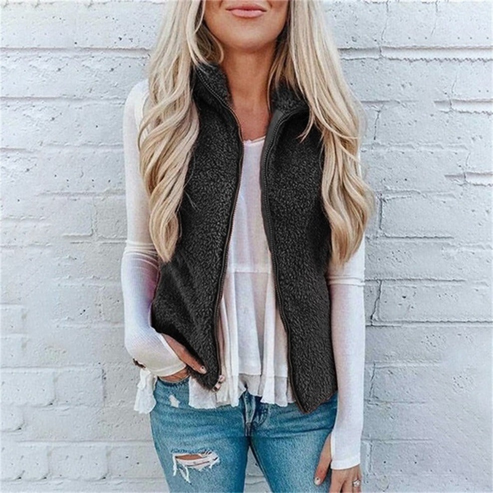 Women’s Vest – Soft Fleece – Relaxed Fit – Zipper Front – High Collar Layering