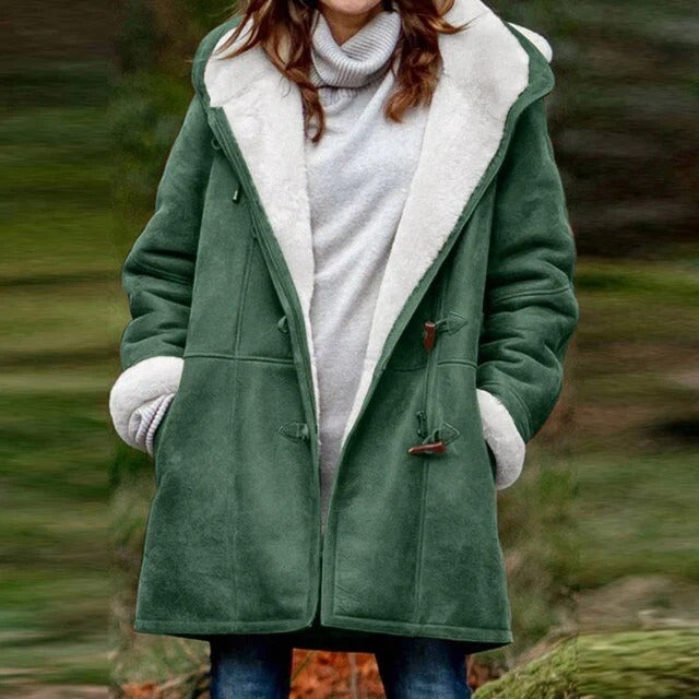 Women’s Hooded Coat – Fleece Lined – Relaxed Fit – Toggle Closure – Mid-Thigh Length