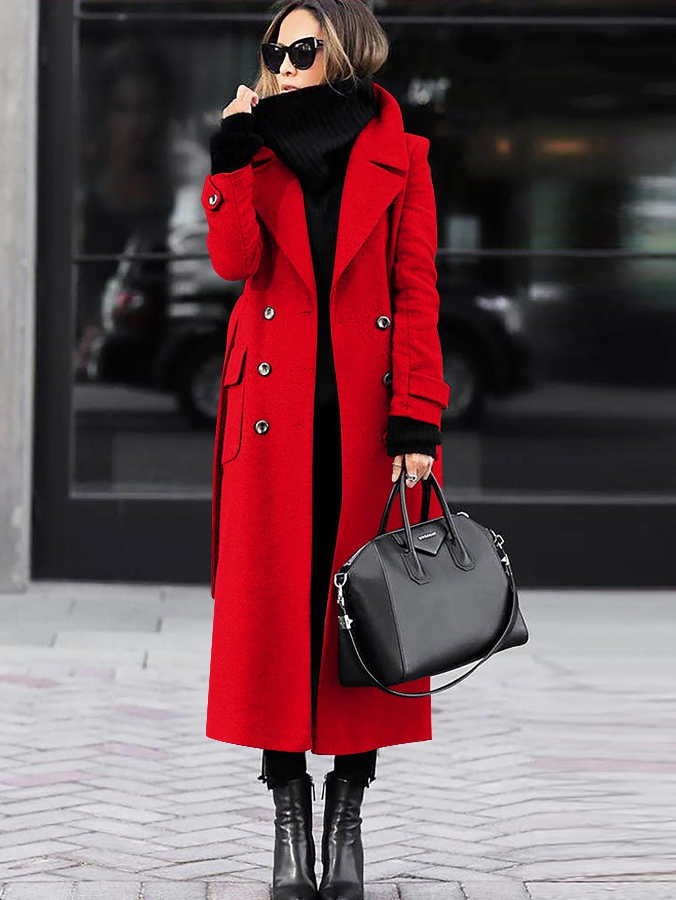 Women’s Wool Coat – Tailored Fit – Double-Breasted – Full Length – Notched Lapel