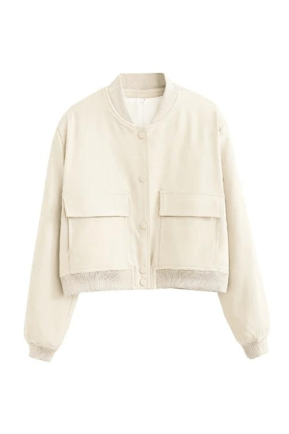 Women's Cropped Varsity Jacket - Classic Button-Up - Ribbed Collar & Cuffs - Casual Fit