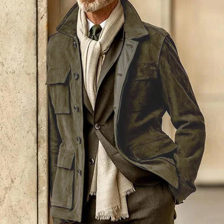 Men’s Tailored Jacket – Structured Fit – Soft Brushed Texture – Notch Collar – Flap Pockets