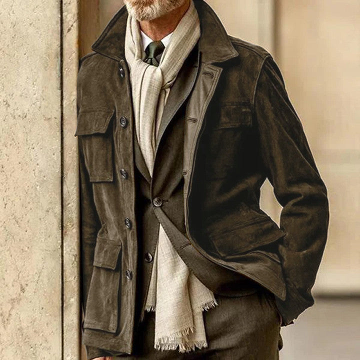 Men’s Tailored Jacket – Structured Fit – Soft Brushed Texture – Notch Collar – Flap Pockets