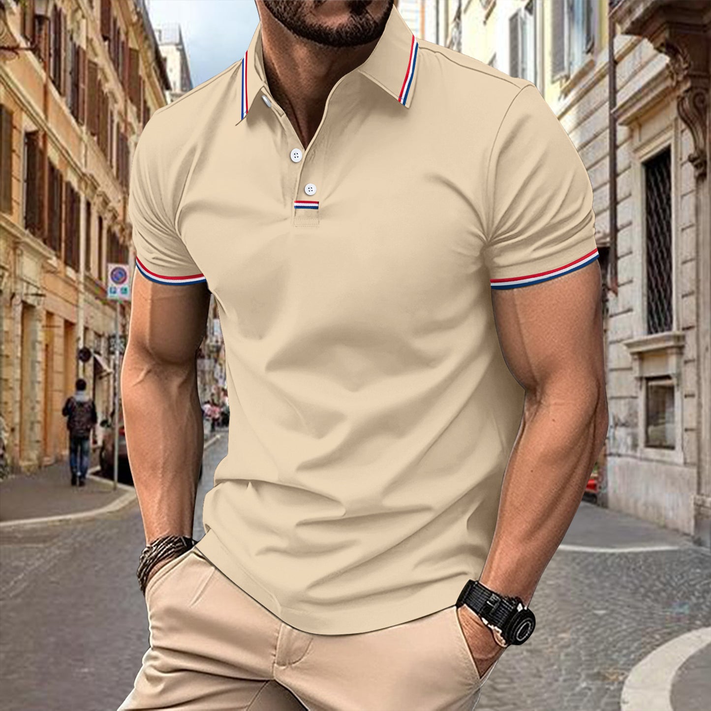 Men’s Polo Shirt – Slim Fit – Breathable Blend – Ribbed Collar – Button Placket