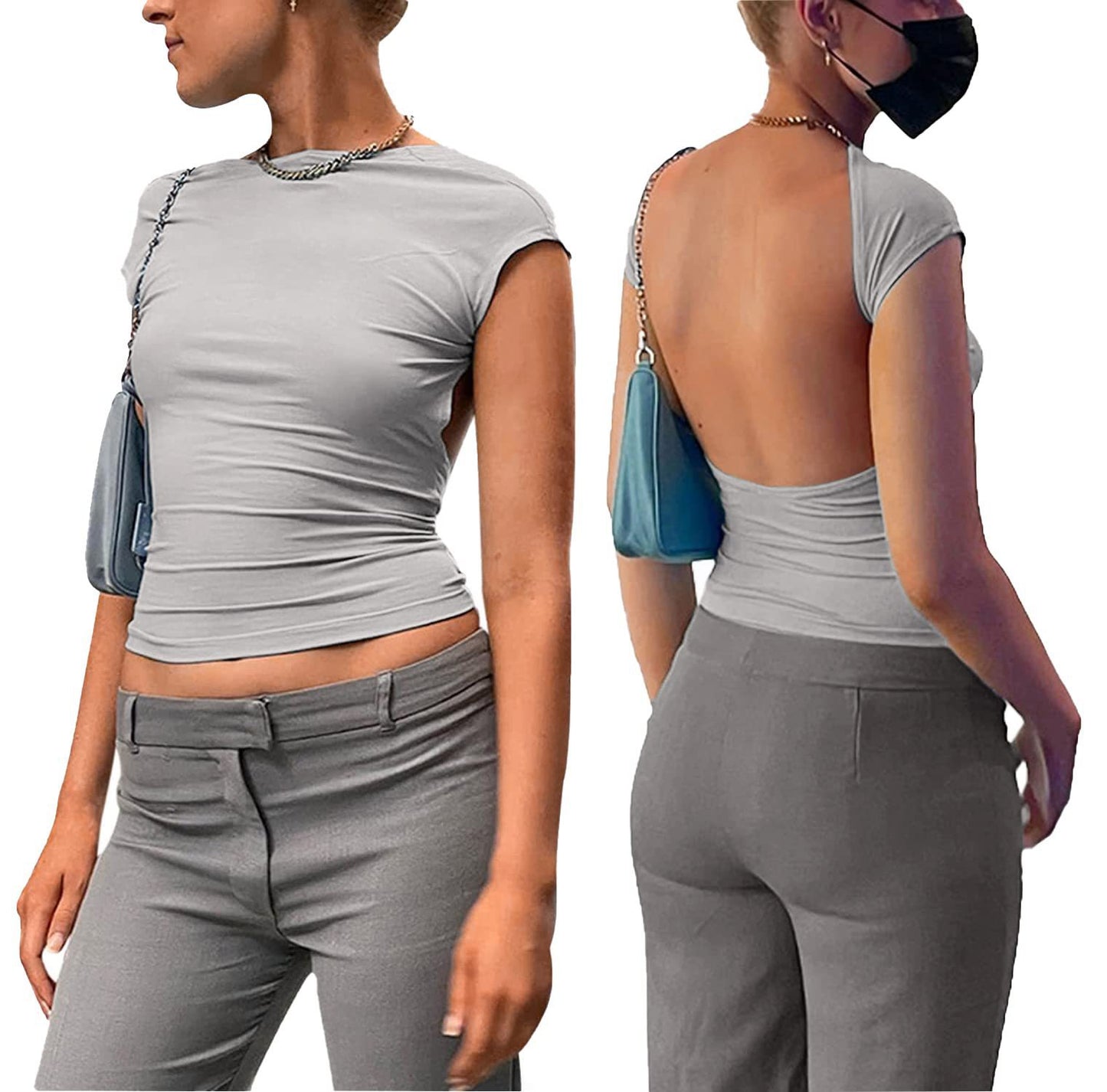 Women's Fitted Crop Top - Stretch Knit - Short Sleeve - Casual Everyday Wear