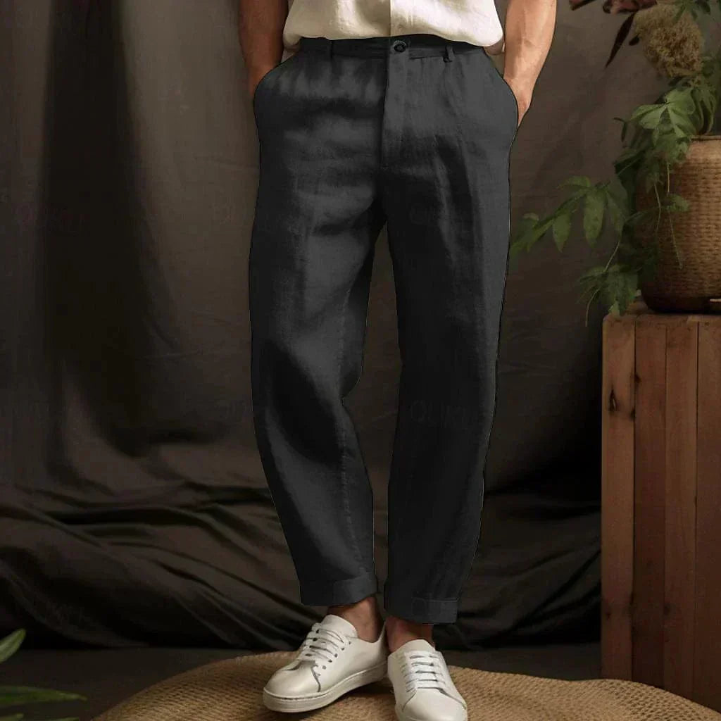 Men’s Straight-Leg Trousers – Relaxed Fit – Linen – Full Length