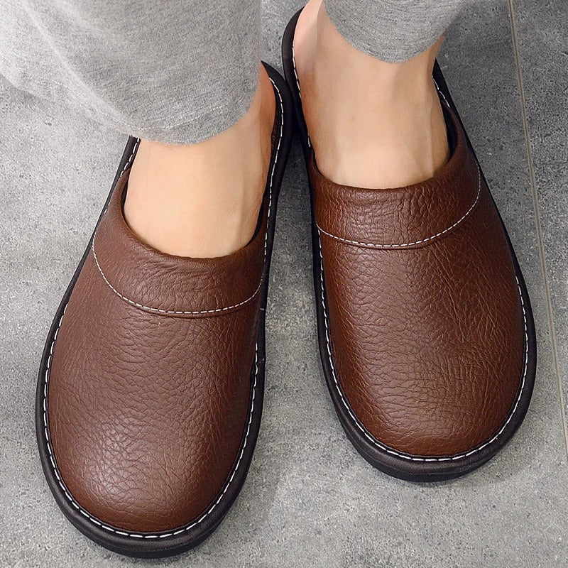 Women’s Slip-On Slippers – Textured Faux Leather – Closed Toe – Indoor Comfort Fit